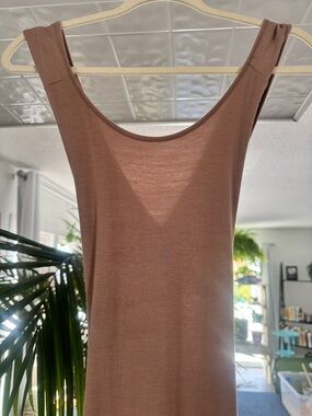 Antistar Tan Slinky Bodycon Maxi Dress - Sexy Criss-Cross Open Back